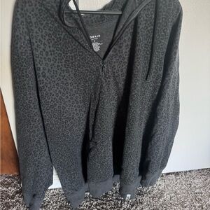 torrid Black Leopard-Print Quarter-Zip Hooded Sweater